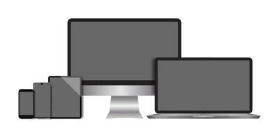 Realistic computers, laptops, tablets, smartphone monitors with a white background vector