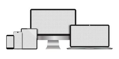 Realistic computers, laptops, tablets, smartphone monitors with a white background vector