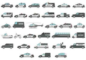 Police vehicles icons set cartoon vector. Work call vector