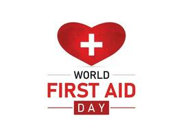 Vector illustration on the theme of World First Aid day observed each year on second Saturday of September. First aid box. Blood and heart design.