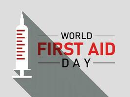 Vector illustration on the theme of World First Aid day observed each year on second Saturday of September. First aid box. Blood and heart design.