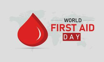 Vector illustration on the theme of World First Aid day observed each year on second Saturday of September. First aid box. Blood and heart design.