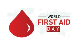 Vector illustration on the theme of World First Aid day observed each year on second Saturday of September. First aid box. Blood and heart design.