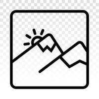 Two mountain peaks and snow with sunrise - vector line art icon for apps and websites