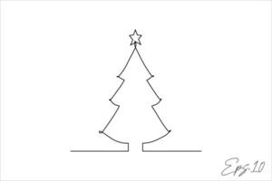 continuous line christmas tree white background vector