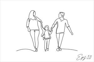 continuous line of families hand in hand vector