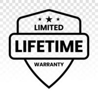 Limited lifetime warranty seal or stamp - Line art icon for apps or website vector