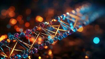 Beautiful colored bright abstract futuristic scientific glowing dna helix. AI generated photo