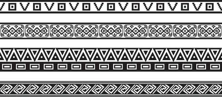 Vector set of seamless monochrome geometric Indian ornaments. Borders, frames, patterns of indigenous peoples of the Americas, Aztec, Maya, Incas.