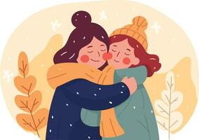 friends giving each other a warm hug vector illustration, friendship day vector illustration