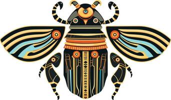 Egyptian scarab beetle with decorative elements vector illustration