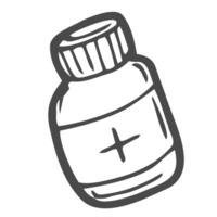 Hand drawn drug bottle and tablets doodle. Sketch style icon. Decoration element. Isolated on white background. vector