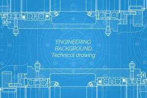 Mechanical engineering drawings on blue background. Milling machine spindle. Technical Design. Cover. Blueprint. vector