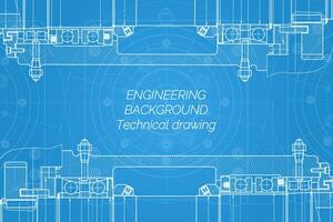 Mechanical engineering drawings on blue background. Milling machine spindle. Technical Design. Cover. Blueprint. vector