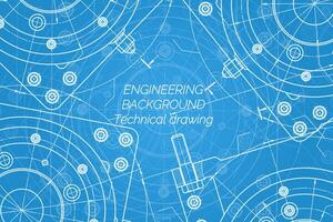 Mechanical engineering drawings on blue background. Milling machine spindle. Technical Design. Cover. Blueprint. vector