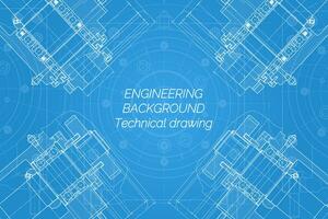 Mechanical engineering drawings on blue background. Milling machine spindle. Technical Design. Cover. Blueprint. vector