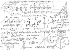 Mathematical formulas drawn by hand on a white chalkboard for the background. Vector illustration.