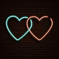 Neon heart. A bright red and blue sign on a brick wall. Element of design for a happy Valentine's day. vector