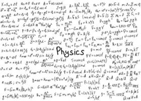 Physics formulas drawn by hand on a white chalkboard for the background. Vector illustration