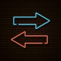 Neon red and blue arrows on a brick wall. Vector Illustration.