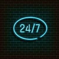 Frame banner in the shape of an ellipse. Open 24 7. Hours Neon Light on Brick Wall.Vector Illustration. vector