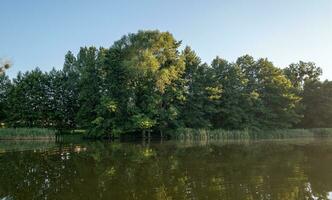 Lake landscape in the forest. Beautiful and colorful lake with clear sky. photo