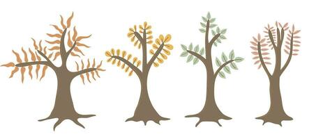 Set of colorful autumn trees. Hand drawn stylized elements for autumn decorative design, vector