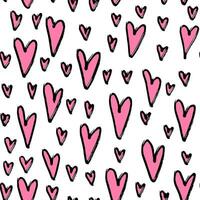 Seamless pattern with abstract pink hearts. Hand drawn ink print for fabric, textiles, wrapping paper vector