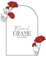 Romantic arch frame with red poppies. Floral design for labels, branding business identity, wedding invitation. vector