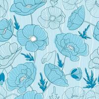 Poppies seamless pattern. Poppies on striped background in denim Dreams colors vector