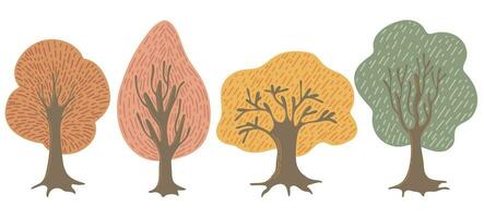 Set of colorful autumn trees. Hand drawn stylized elements for autumn decorative design, vector