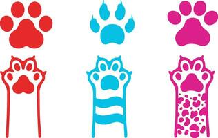 A set of six cute cats paws and legs in different colors and patterns vector. Use these vector graphics to create fun and playful designs for cat lovers.