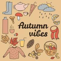 autumn doodle set, vector elements, hand drawn autumn mood items