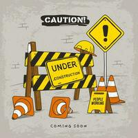 Hand drawn under construction sign vector illustration