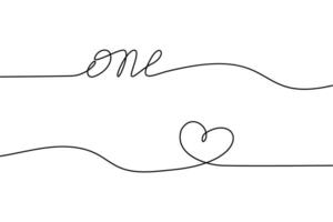 One Love. Lettering one solid continuous line. Simple Line Art design for greeting or invination. vector