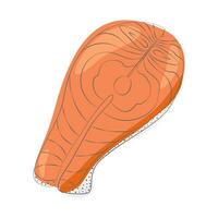 Vector image of salmon steak in cartoon style in trendy shades. Top view. Healthy eating. Seafood.