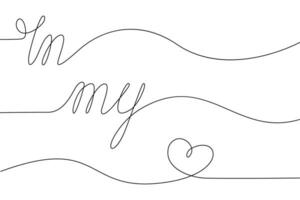 In my heart handwritten lettering with one solid continuous line and an abstract image of a heart vector