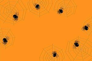 Diagonal border design for Halloween with cobwebs and spiders in trendy holiday orange shade. Vector