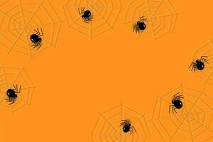 Diagonal border design for Halloween with cobwebs and spiders in trendy holiday orange shade. Vector