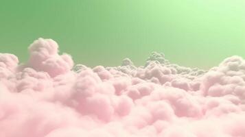 , Pink and green fantastic 3d clouds on the floor, sky and landscape. Gentle colors and with bright lights. photo