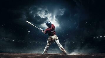 Generative AI, Professional baseball player holding bat on sport stadium photo