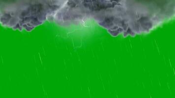 noir des nuages accompagné par foudre grèves lourd pluie, des orages sur une vert écran video