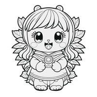 A coloring page with a cute girl in a dress vector