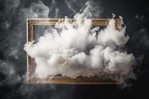 Generative AI, White powder splash and smoke around empty vintage beautiful frame. photo