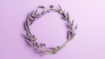 generativo ai, guirnalda de lavanda ramas flores con Copiar espacio, natural orgánico floral marco Violeta antecedentes foto