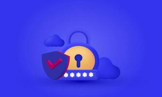 unique 3d style security shield lock check mark cloud icon trendy style symbols isolated on background vector