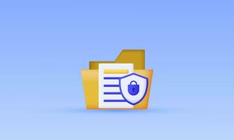 illustration document folder padlock shield vector icon 3d  symbols isolated on background