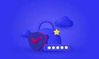 vector unique 3d style security shield lock check mark cloud icon trendy style symbols isolated on background