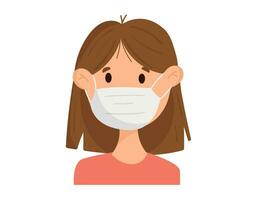 Vector isolated Cartoon girl in a medical mask, flat style.