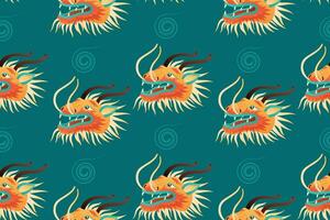 Head of fabulous traditional asian dragon character. Vector cartoon seamless Chinese pattern.